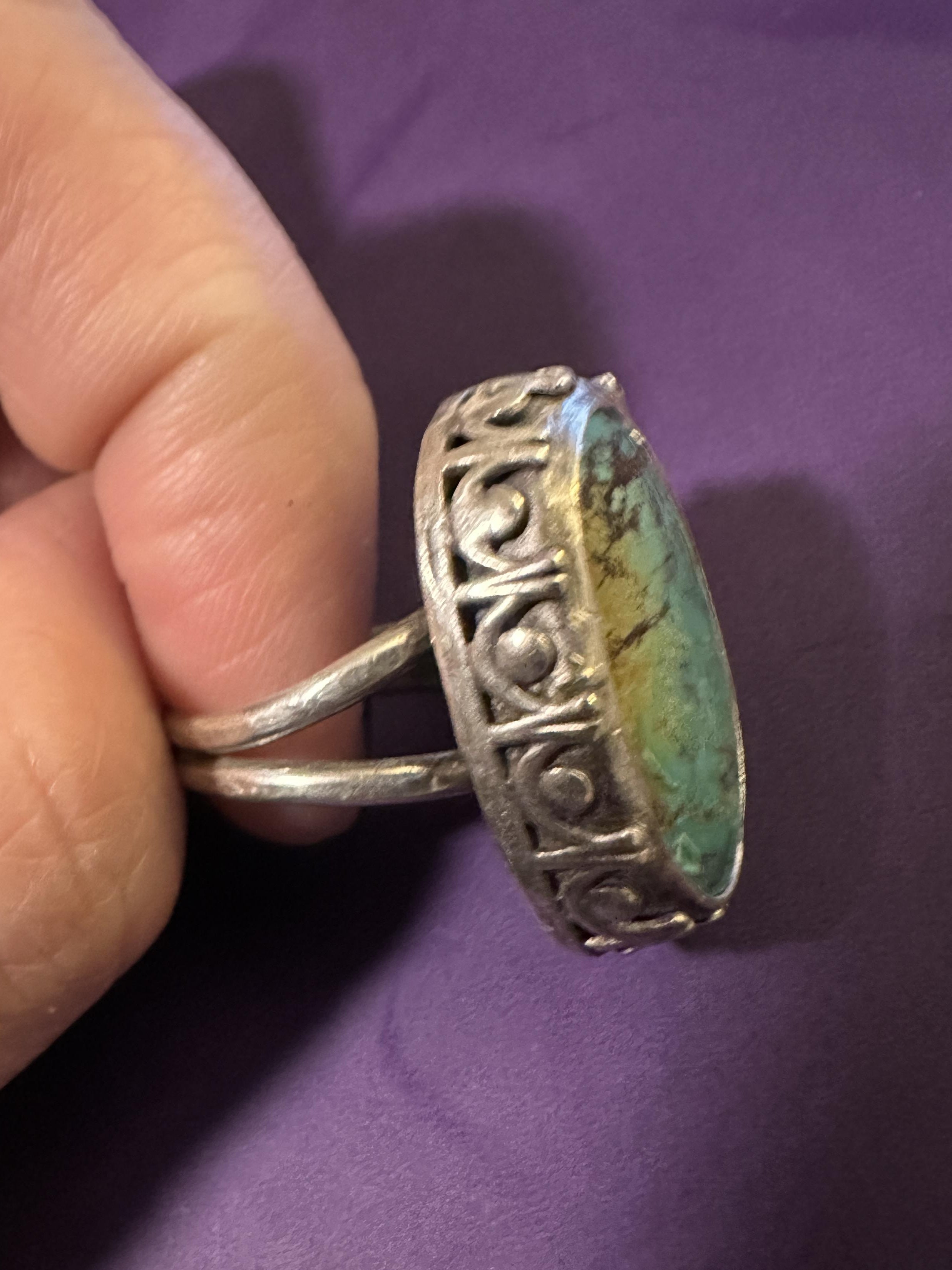 Qingu Hubei Turquoise Ring Sterling Silver | Size 9 - gemstone statement ring handmade - One-of-Kind - for grounding, protection and communication.