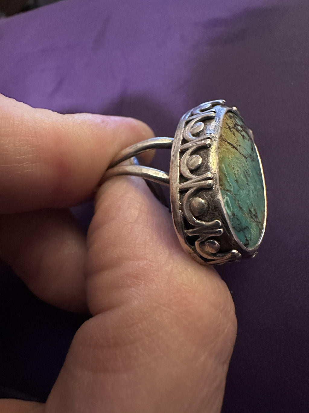 Qingu Hubei Turquoise Ring Sterling Silver | Size 9 - gemstone statement ring handmade - One-of-Kind - for grounding, protection and communication.
