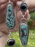 Blackjack Turquoise & Black Onyx Antiqued Sterling Silver Dangle Earrings | One of a Kind Handmade Earrings | Turquoise Jewelry | Statement Earrings | for Protection, Strength & Clarity
