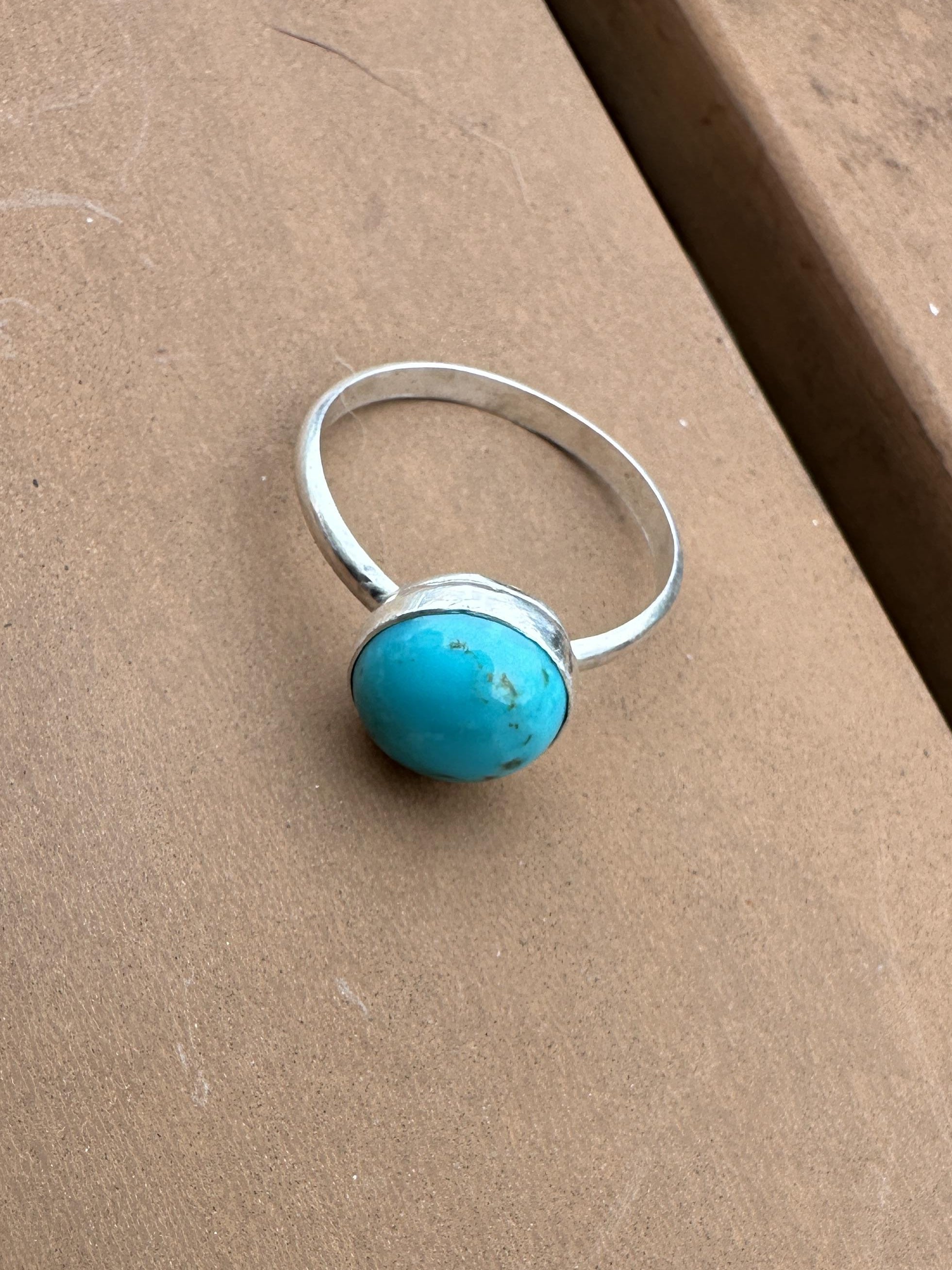 Mohave Turquoise Round Ring in Sterling Silver Size 9 - Turquoise Jewelry - for Calm, Protection & Truth