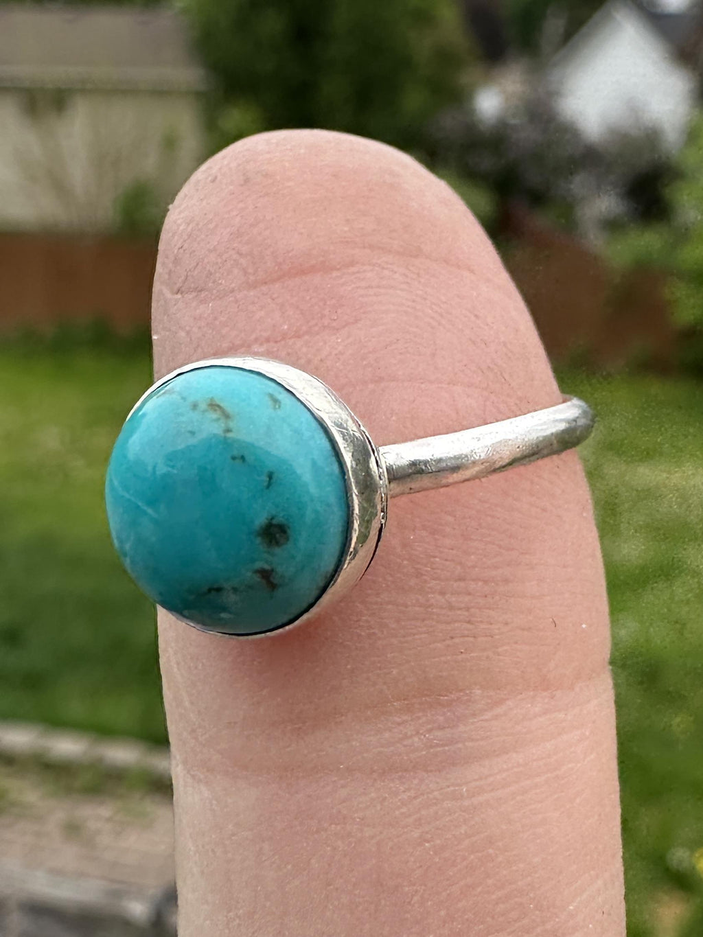 Mohave Turquoise Round Ring in Sterling Silver Size 9 - Turquoise Jewelry - for Calm, Protection & Truth
