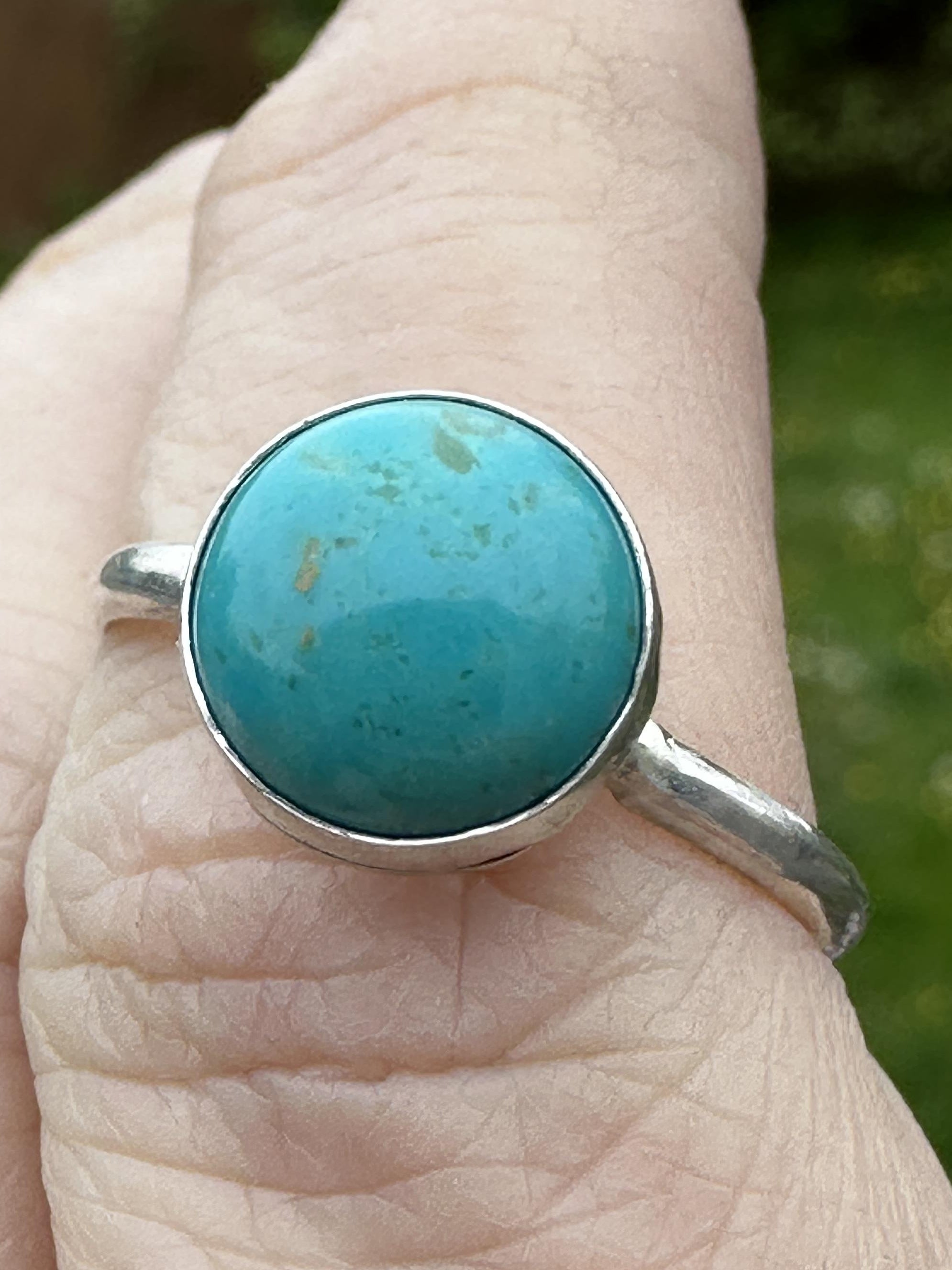 Mohave Turquoise Round Ring in Sterling Silver Size 10  - Turquoise Jewelry - for Calm, Protection & Truth