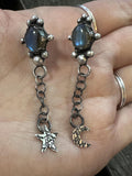 Sterling Silver Labradorite Post Dangle Earrings with Star and Moon | Handcrafted | Mystical Crystal Jewelry for intuition and protection.