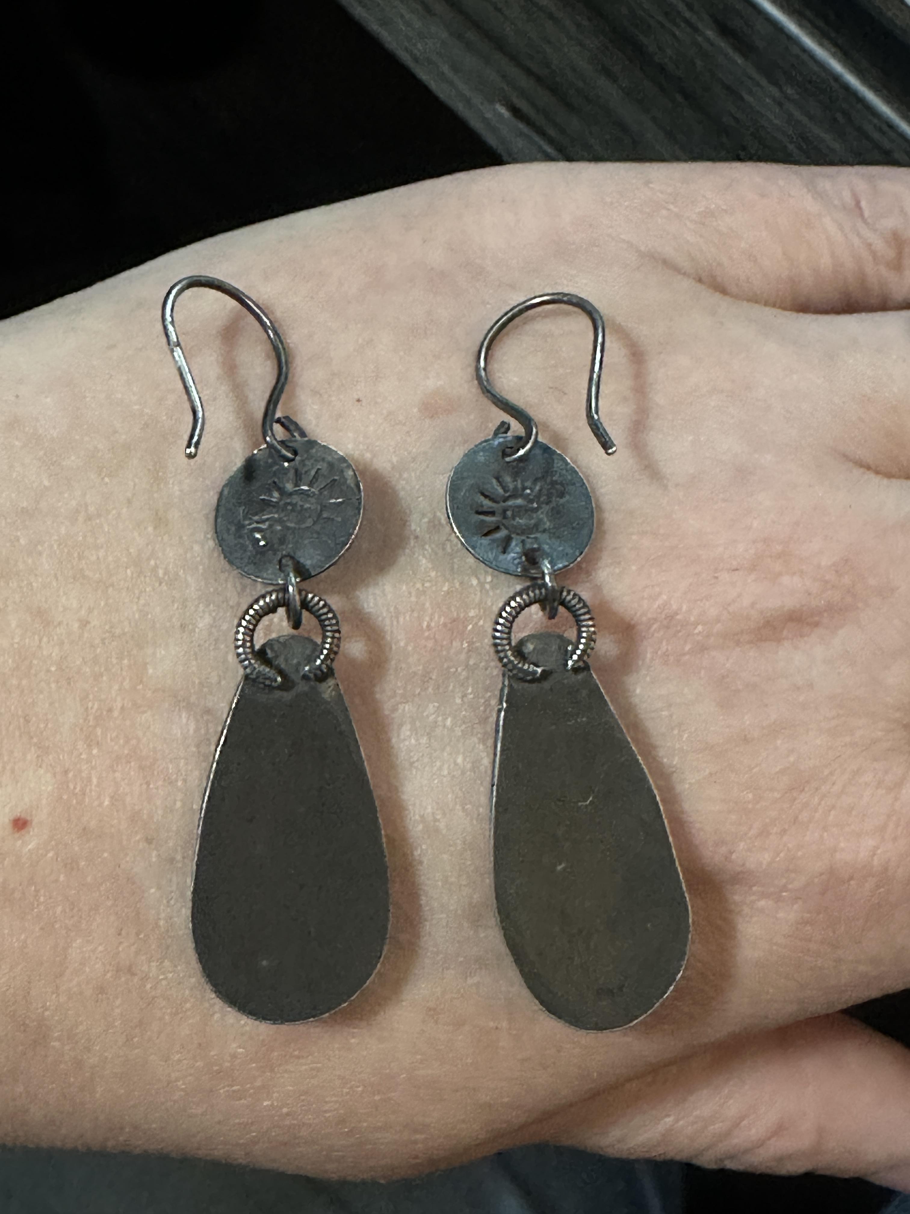 Kingman Mohave Turquoise Star and Moon Sterling Silver Earrings | Oxidized Celestial Moon Star Dangles | Handcrafted Boho Statement Jewelry for protection, grounding and intuition