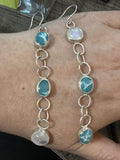 Dangle Sterling Silver Larimar and Rainbow Moonstone Earrings | Handcrafted | Ocean Stone | Healing Crystal Jewelry for grounding wisdom and emotional clarity.