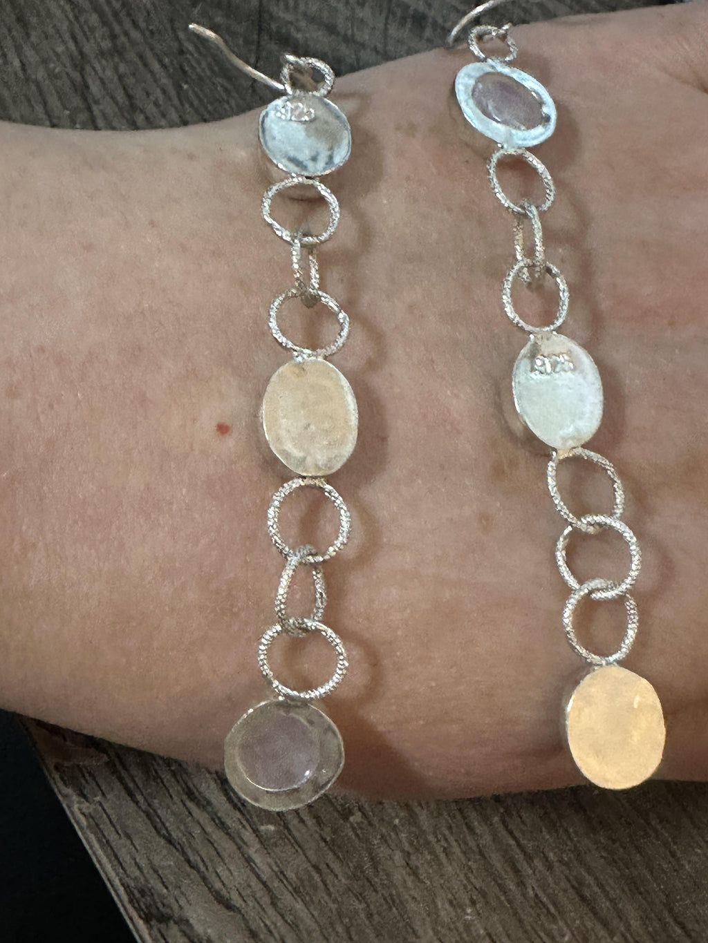 Dangle Sterling Silver Larimar and Rainbow Moonstone Earrings | Handcrafted | Ocean Stone | Healing Crystal Jewelry for grounding wisdom and emotional clarity.