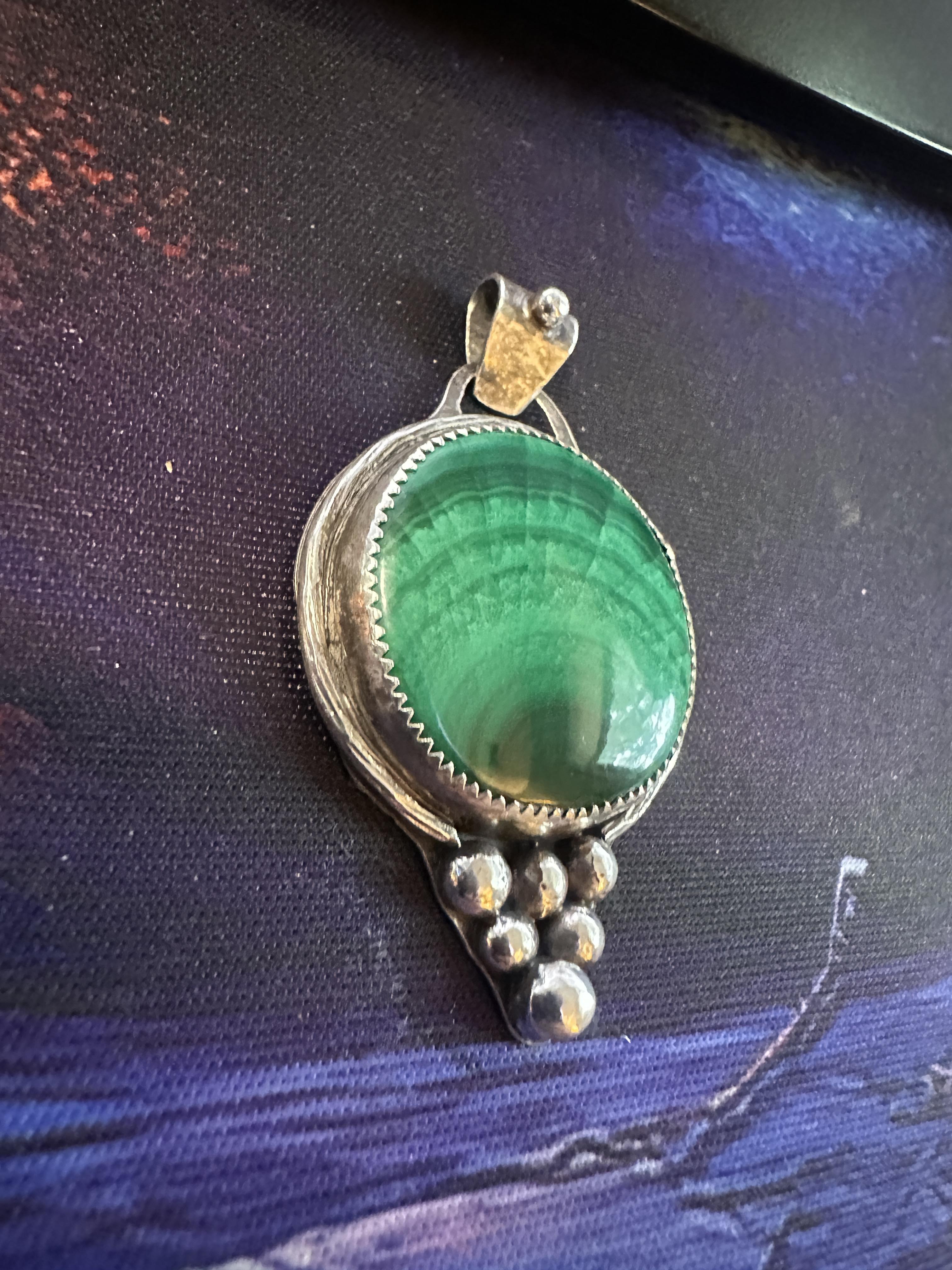 Malachite Fine & Sterling Silver Pendant | Oxidized | One of a Kind Handmade Jewelry for assistance with growth and connection to the heart chakra.