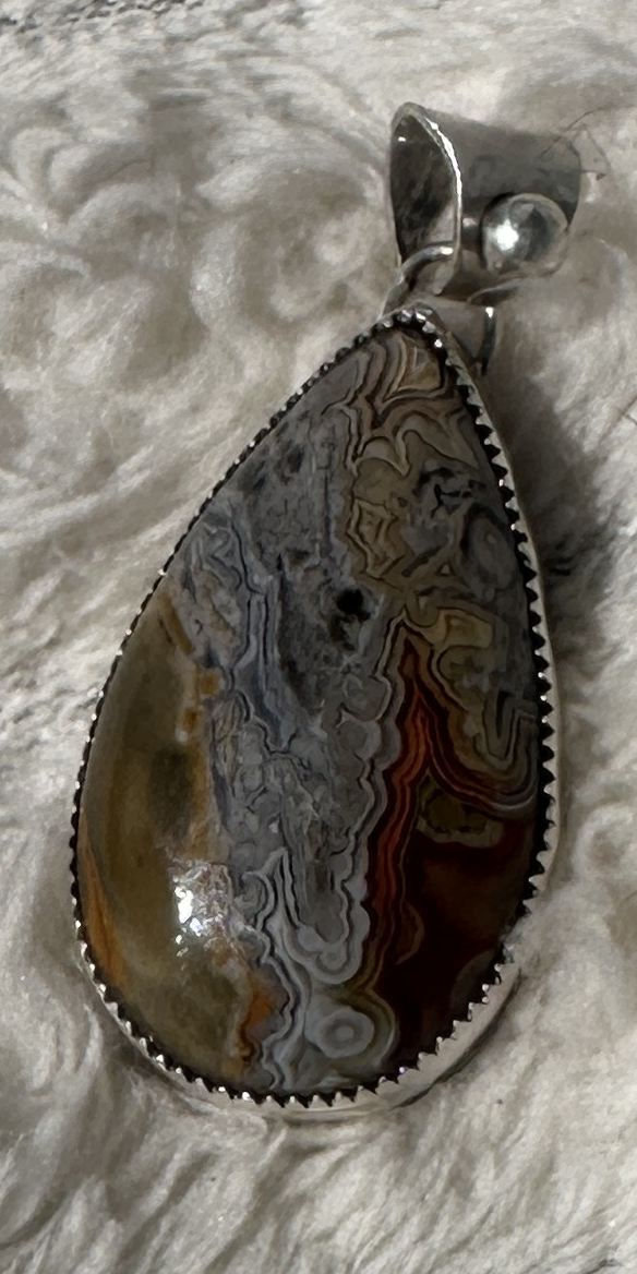 Crazy Lace Teardrop shape agate in Sterling Silver - Artisan handmade to promote joy and help with anxiety
