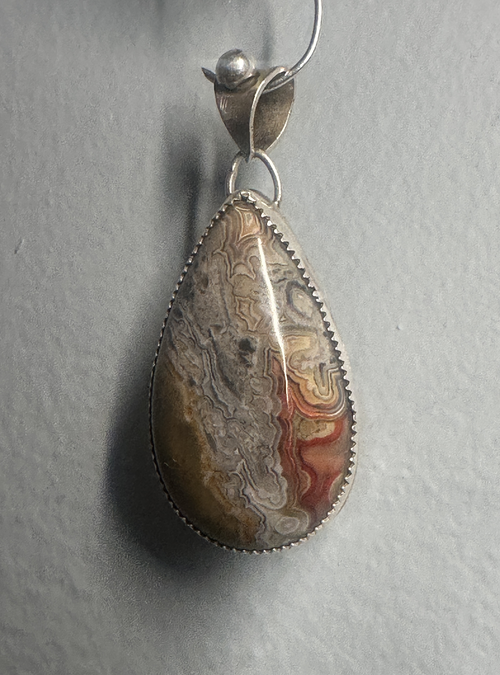 Crazy Lace Teardrop shape agate in Sterling Silver - Artisan handmade to promote joy and help with anxiety