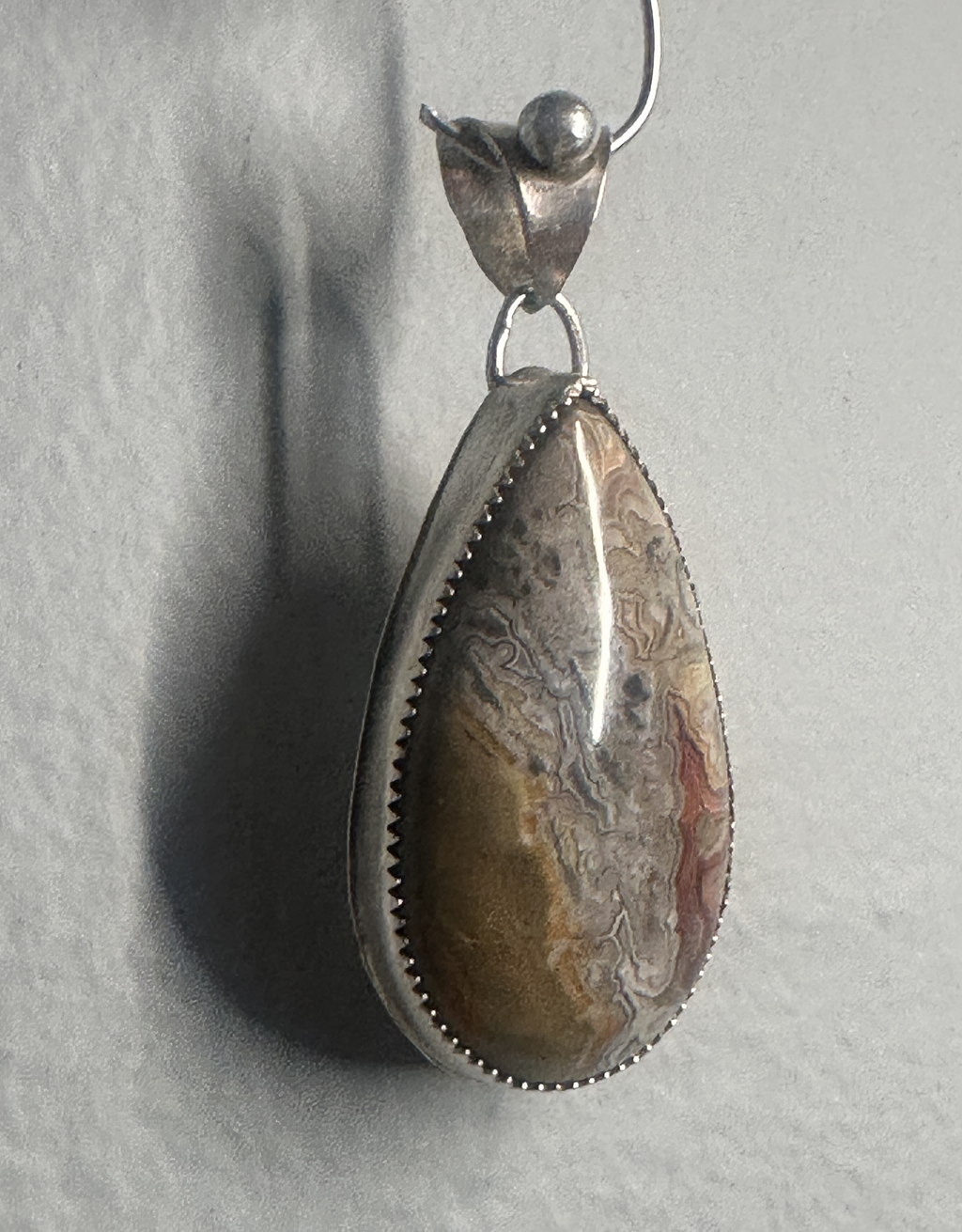 Crazy Lace Teardrop shape agate in Sterling Silver - Artisan handmade to promote joy and help with anxiety