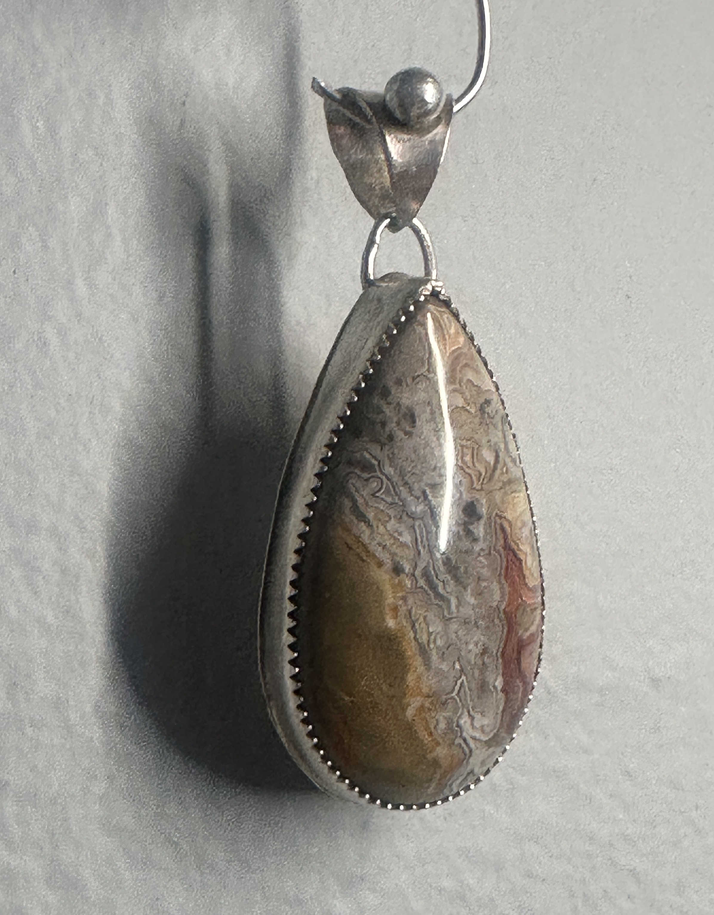 Crazy Lace Teardrop shape agate in Sterling Silver - Artisan handmade to promote joy and help with anxiety