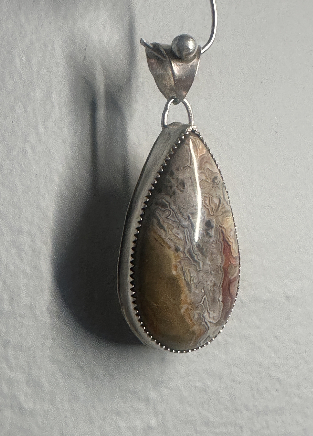 Crazy Lace Teardrop shape agate in Sterling Silver - Artisan handmade to promote joy and help with anxiety