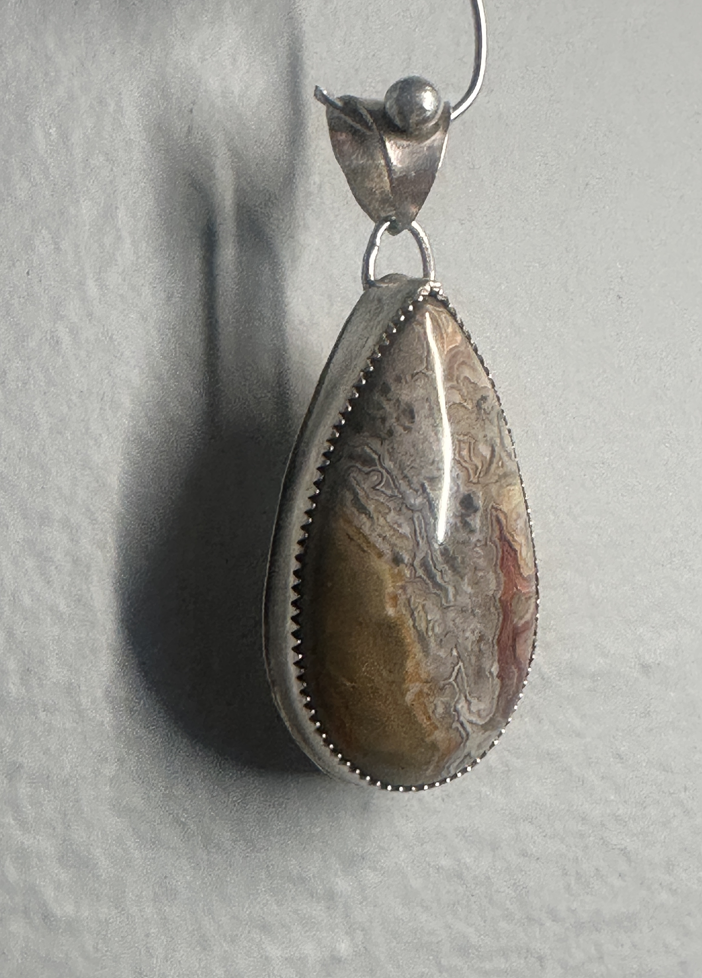 Crazy Lace Teardrop shape agate in Sterling Silver - Artisan handmade to promote joy and help with anxiety