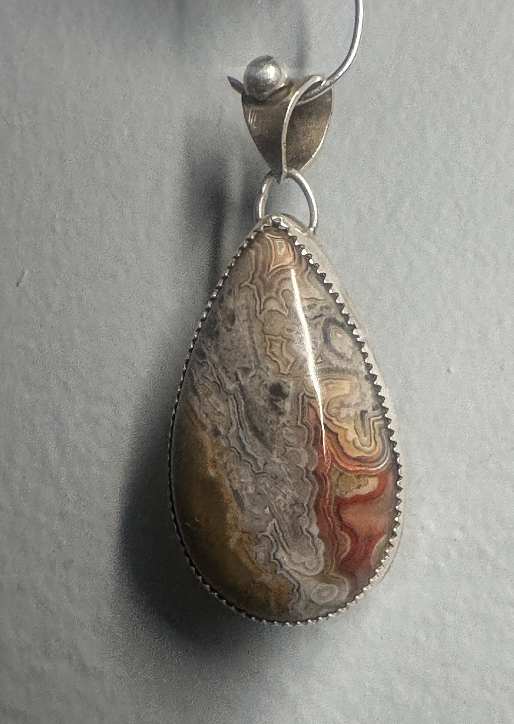 Crazy Lace Teardrop shape agate in Sterling Silver - Artisan handmade to promote joy and help with anxiety