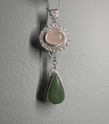 Rose Quartz & Green Jade Flower Dangle Pendant in Sterling & Fine Silver for love, harmony and good fortune.