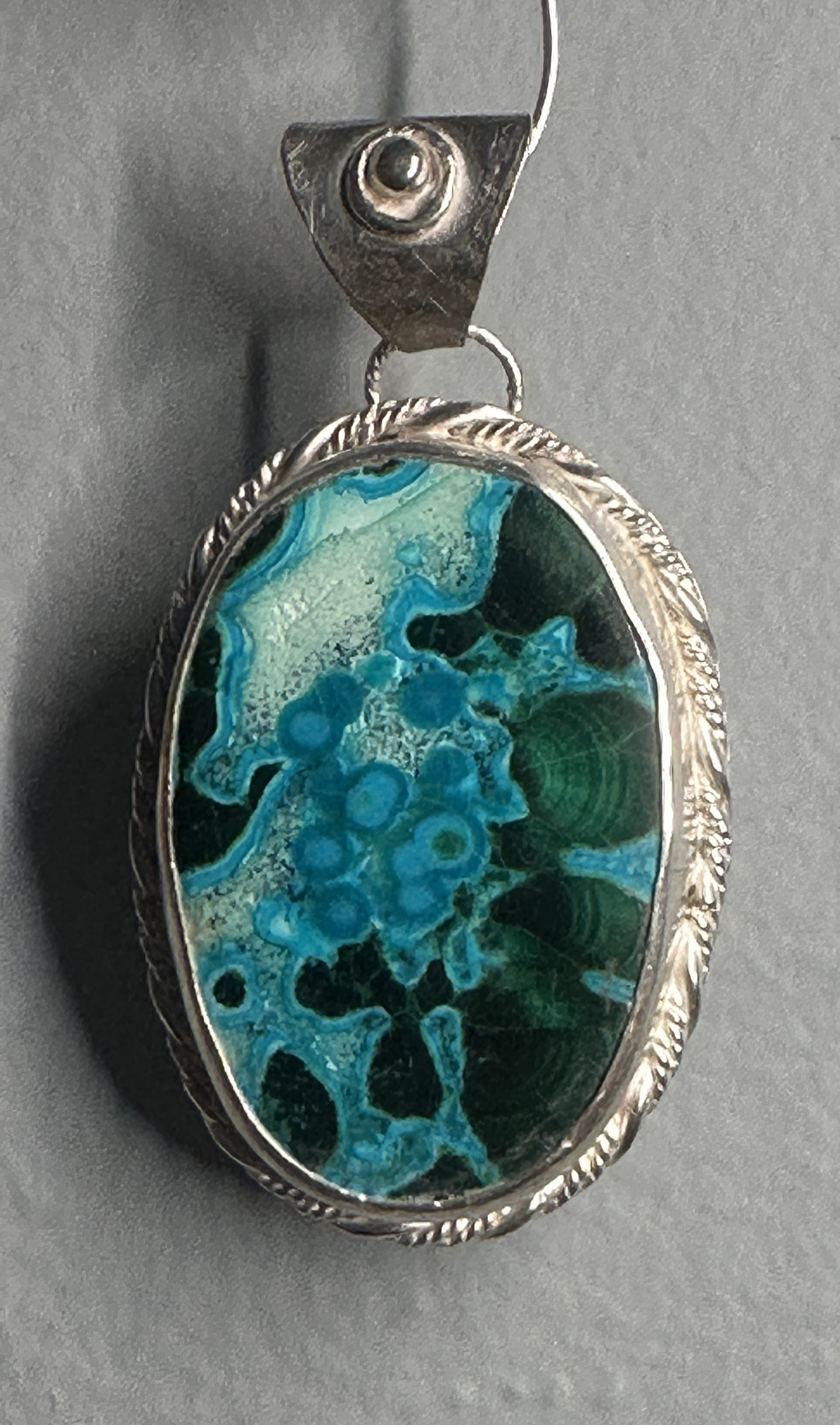 Chrysocolla in Malachite Sterling Silver Pendant Artisan One-of-a-kind Talisman for healers - for clarity of voice and the courage of the heart