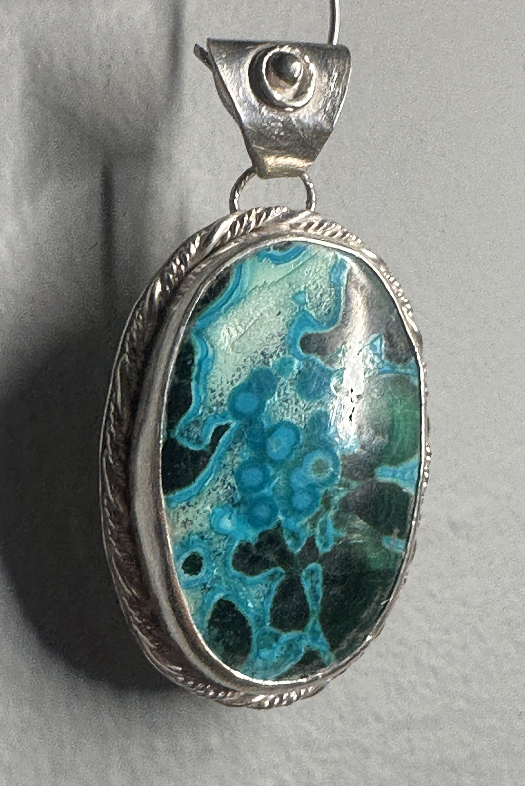 Chrysocolla in Malachite Sterling Silver Pendant Artisan One-of-a-kind Talisman for healers - for clarity of voice and the courage of the heart