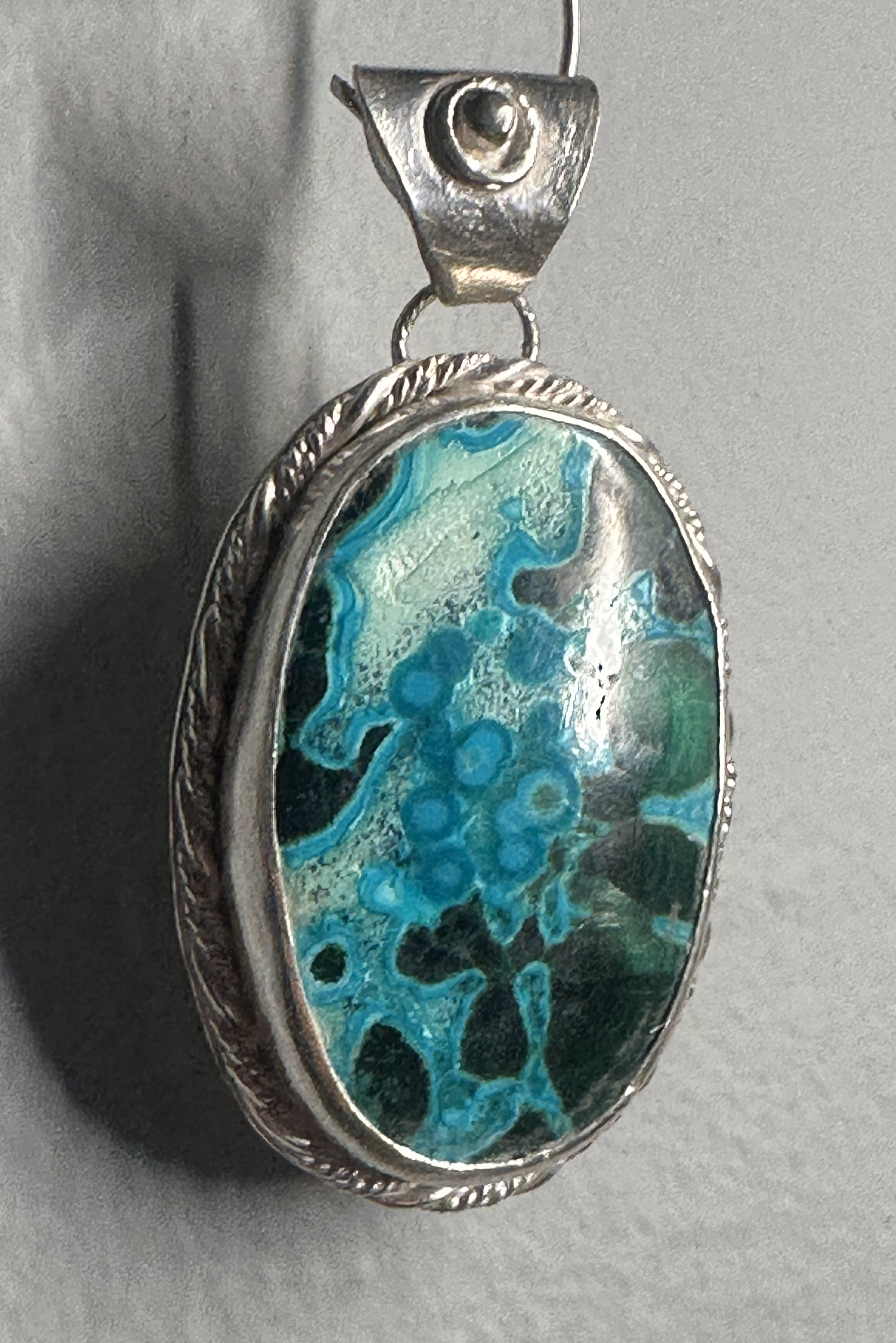 Chrysocolla in Malachite Sterling Silver Pendant Artisan One-of-a-kind Talisman for healers - for clarity of voice and the courage of the heart