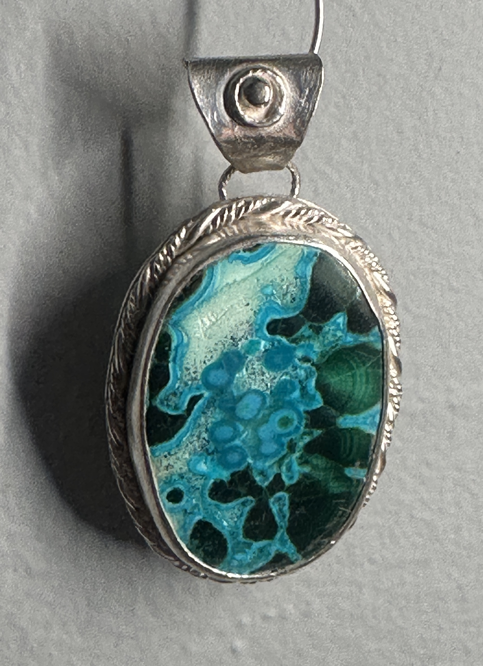 Chrysocolla in Malachite Sterling Silver Pendant Artisan One-of-a-kind Talisman for healers - for clarity of voice and the courage of the heart