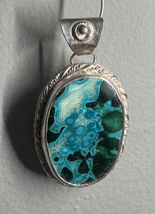 Chrysocolla in Malachite Sterling Silver Pendant Artisan One-of-a-kind Talisman for healers - for clarity of voice and the courage of the heart