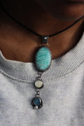 Amazonite & Abalone Oxidized Sterling & Fine Silver Artisan Dangle Pendant (One-of-a-kind) for truth, courage and healing.