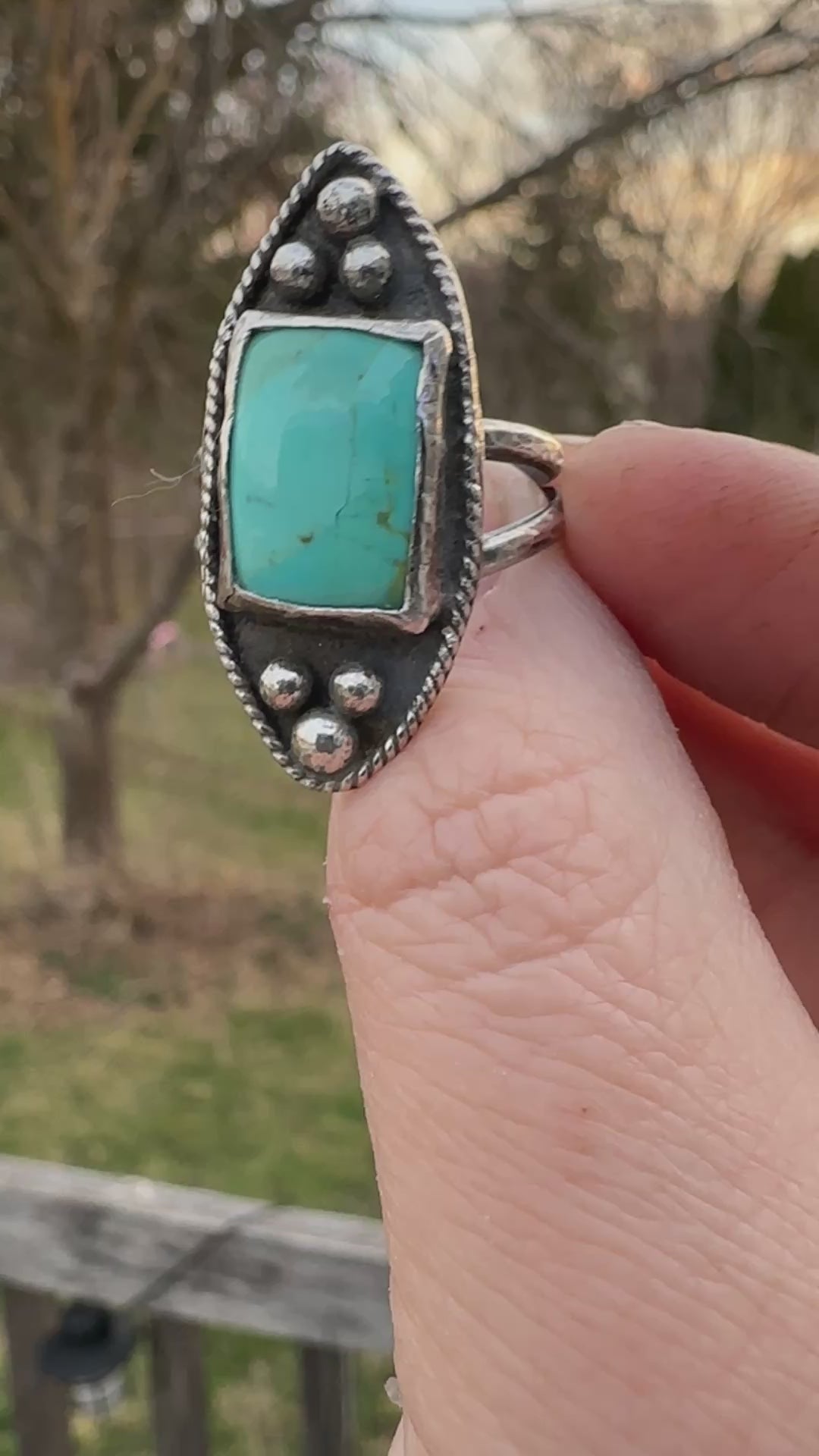 Mohave Turquoise & Sterling Silver Artisan Statement Ring, Size 8.5 for protection, healing and intuition