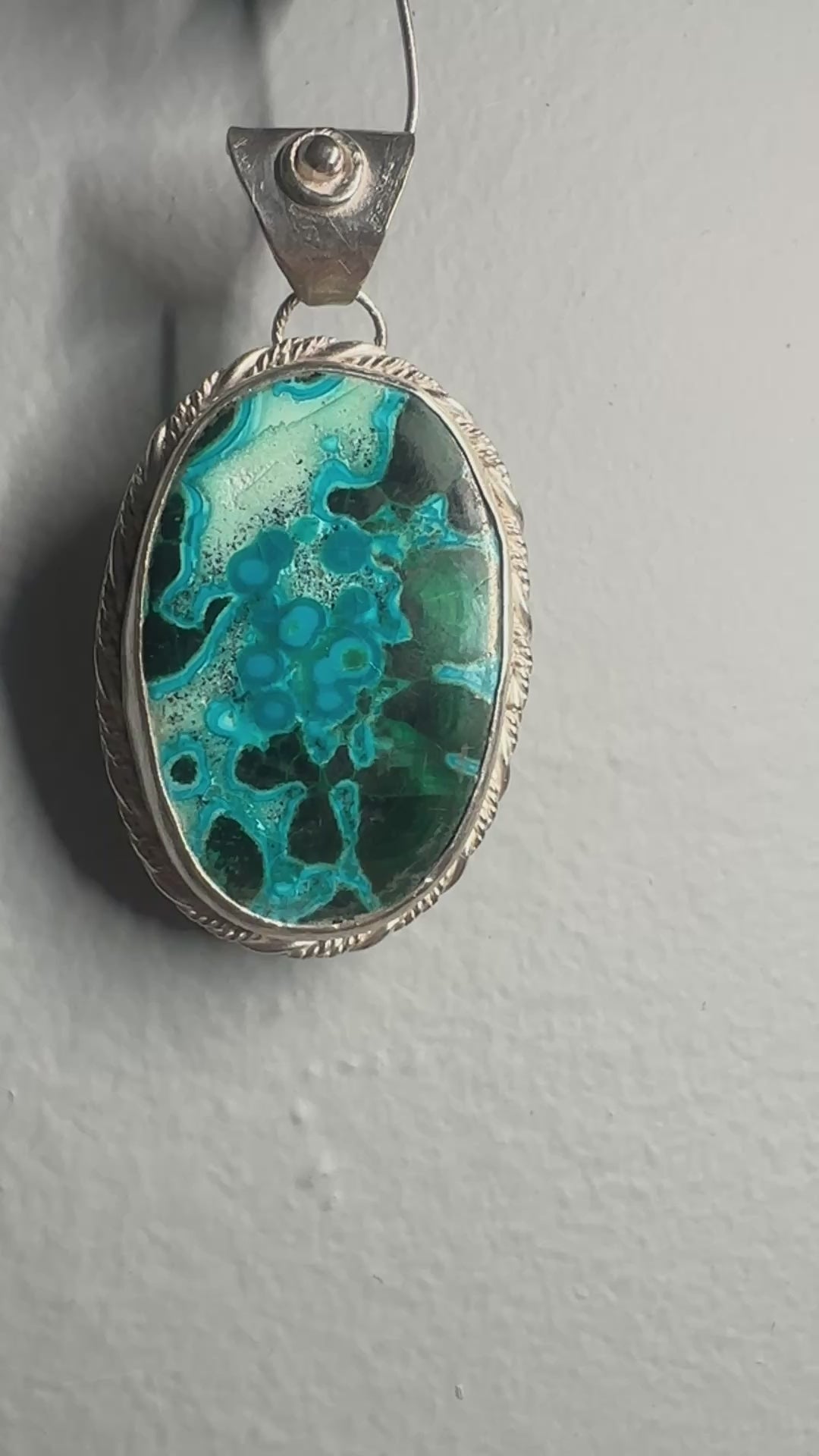 Chrysocolla in Malachite Sterling Silver Pendant Artisan One-of-a-kind Talisman for healers - for clarity of voice and the courage of the heart