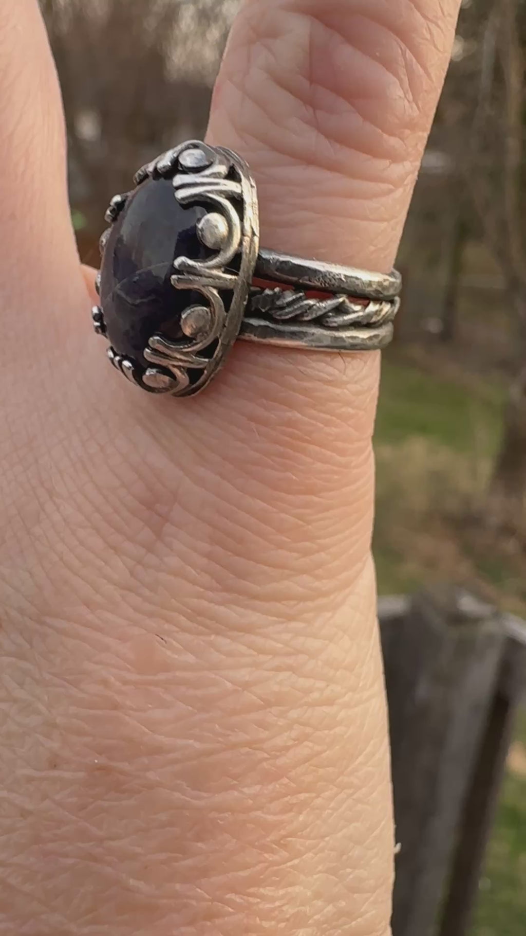 Iolite Oval Sterling Silver Artisan Ring - Size 7.5 - One of a kind to assist with inner vision and clarity