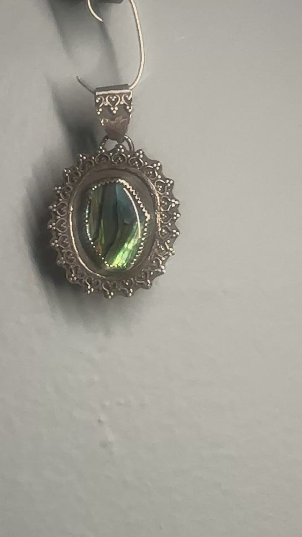 Abalone Shell Oval Flower Pendant in Antiqued Sterling Silver (925) One-of-a-kind artisan piece - for wisdom and healing